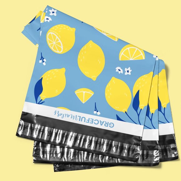 10x13 Lush Lemon Blue & Yellow Poly Mailers 50 Ct - Picture 6 of 6